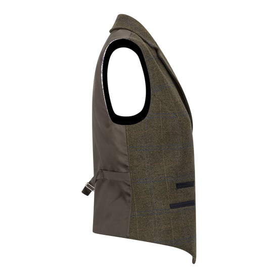 Dames olijfgroen getailleerde tweed gilet met visgraatmotief - Image 3
