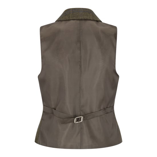 Dames olijfgroen getailleerde tweed gilet met visgraatmotief - Image 4