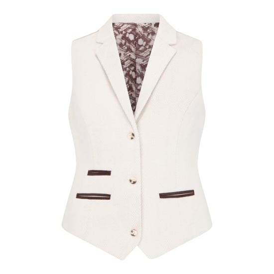 Crèmekleurig getailleerde damesvest van wolmix tweed - Image 1