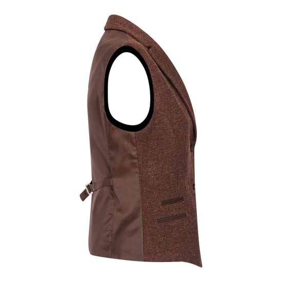 Dames roestbruin visgraat wollen tweed gilet met ruitjesmotief - Image 3