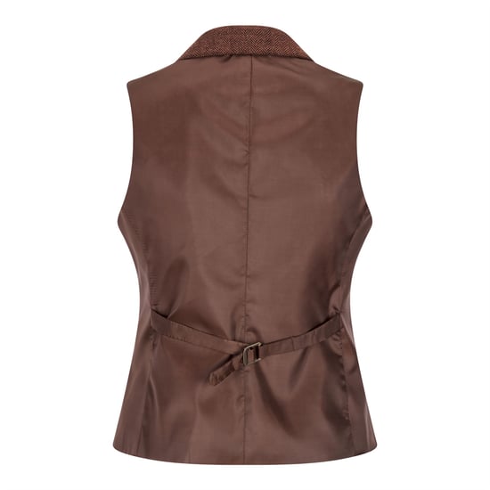 Dames roestbruin visgraat wollen tweed gilet met ruitjesmotief - Image 4