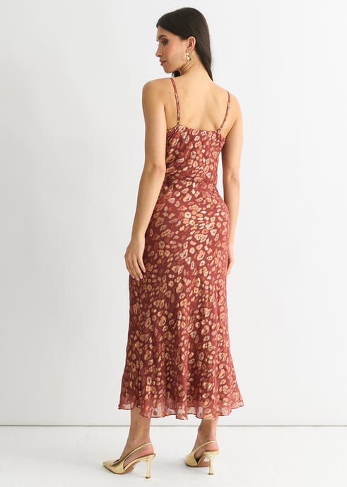 Bruine viscose Animal Jacquard Cowl Midi Dress - Image 4