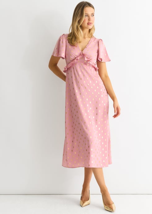 Blush Metallic Folie V Hals Midi Dress - Image 3