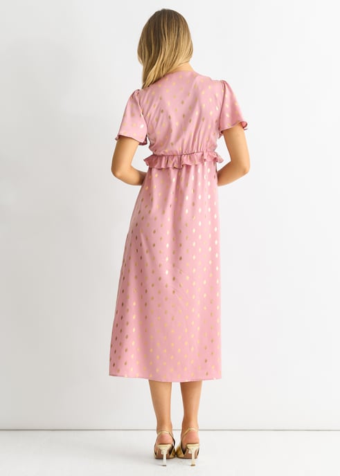 Blush Metallic Folie V Hals Midi Dress - Image 4