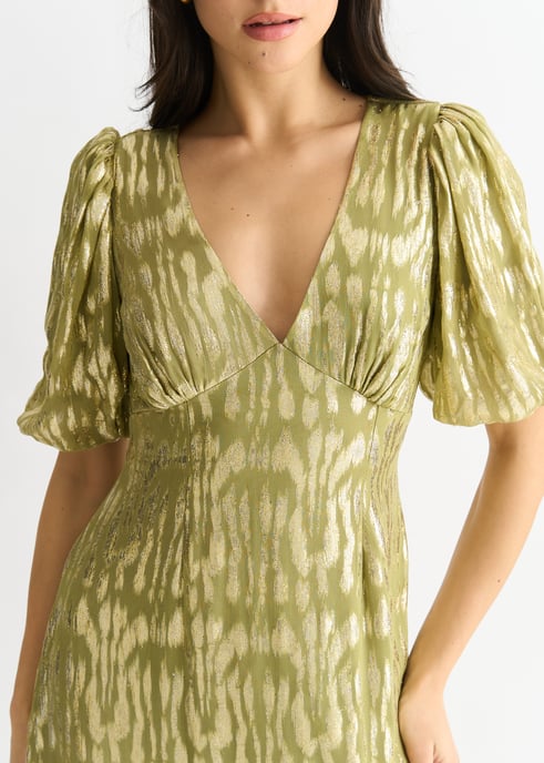 Groene viscose-jacquard gelegenheidsmidi-jurk - Image 2