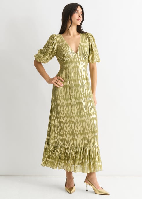 Groene viscose-jacquard gelegenheidsmidi-jurk - Image 3