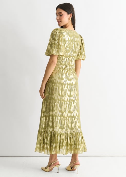 Groene viscose-jacquard gelegenheidsmidi-jurk - Image 4