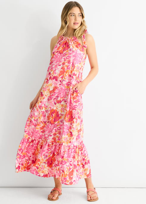 Trapeze jurk met rode bloemenbandjes - Image 3