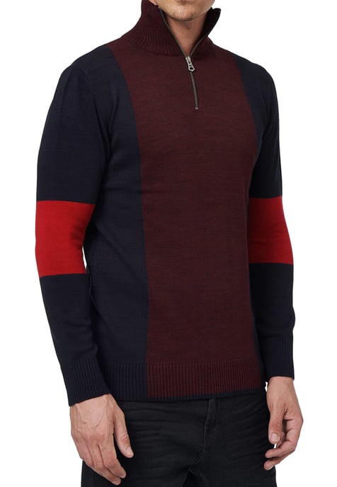 Fijn gebreide trui in colorblock-stijl met opstaande kraag - Image 4
