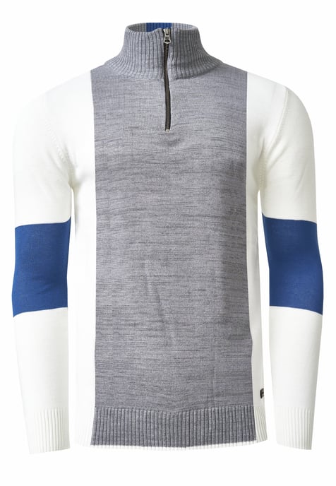 Fijn gebreide trui in colorblock-stijl met opstaande kraag - Image 1