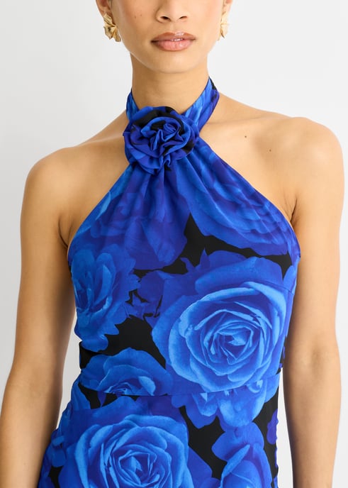 Blauwe Bloemen Gelegenheid Halter Maxi Jurk - Image 2