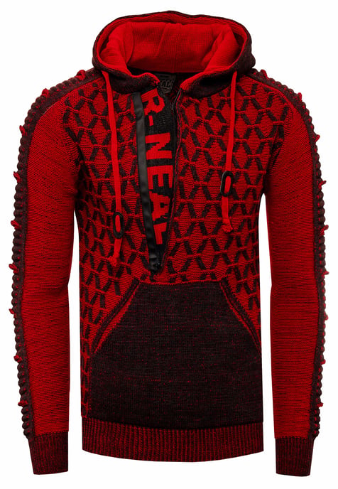 Contrasterende grof gebreide hoodie met 1/2 rits - Image 1