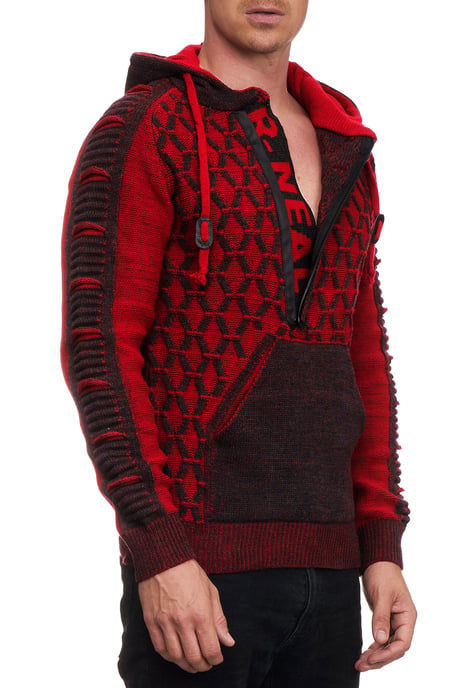 Contrasterende grof gebreide hoodie met 1/2 rits - Image 3