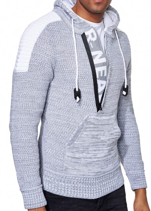 Chunky contrasterende hoodie met 1/2 rits - Image 3