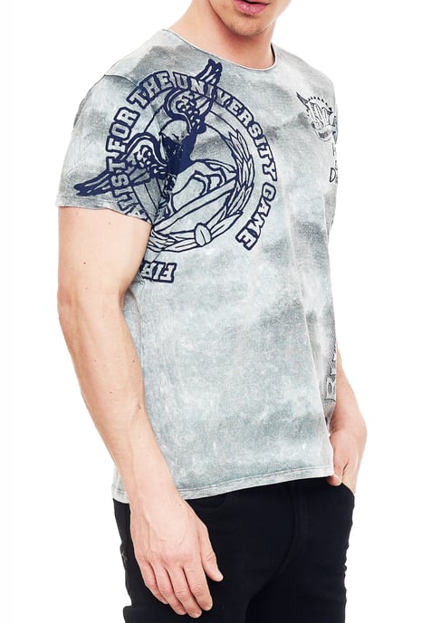 Acid washed T-shirt met prints - Image 4