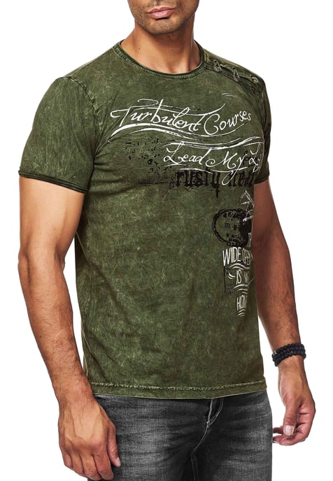 Olie-gewassen T-shirt met knoopjes aan de zijkant en prints - Image 3