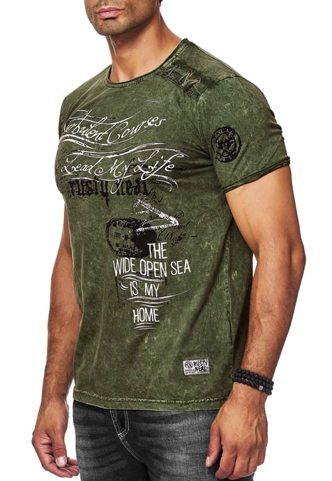 Olie-gewassen T-shirt met knoopjes aan de zijkant en prints - Image 4