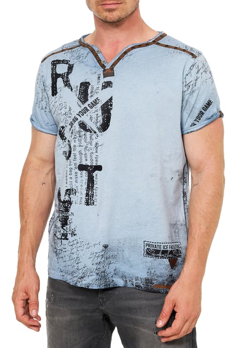 T-shirt met V-hals, suède details en een patroon van klinknagels - Image 4