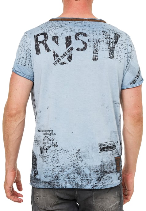 T-shirt met V-hals, suède details en een patroon van klinknagels - Image 5