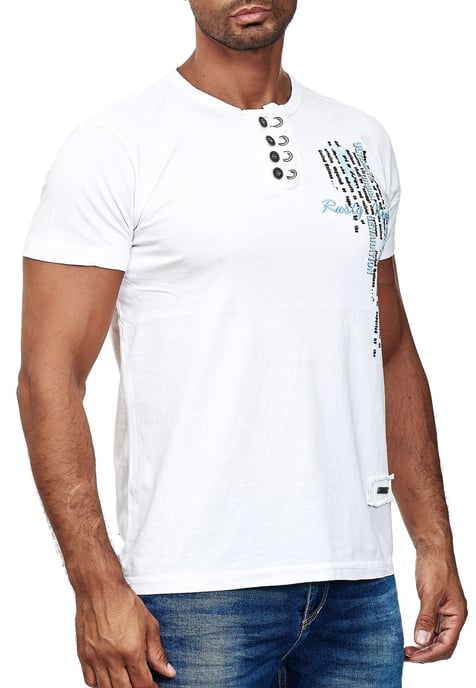 Olie-gewassen T-shirt met knoopsluiting - Image 3