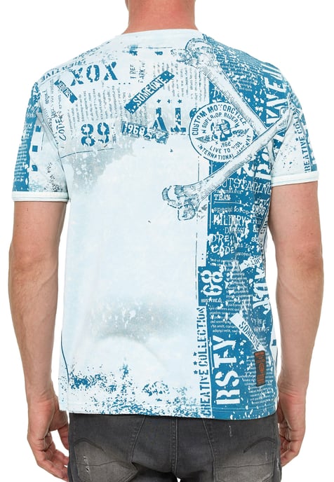 T-shirt met V-hals en all-over skull- en slangprint en suède details - Image 5