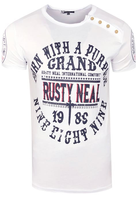 T-shirt met ronde hals, knoopsluiting en voorbedrukte voorkant - Image 1