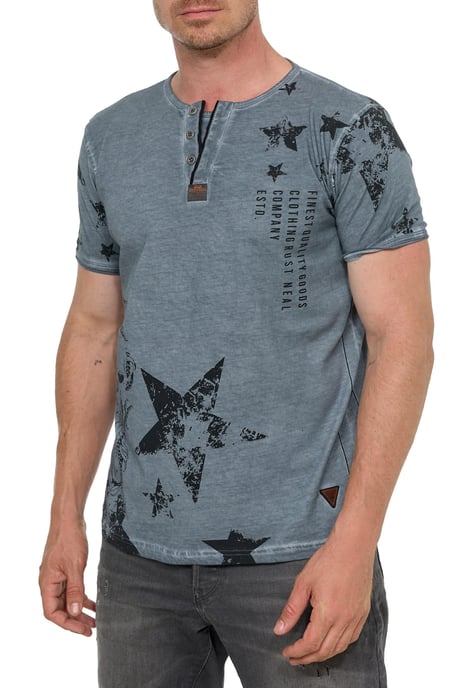 T-shirt met ronde hals en Henley-stijl, met opdrukken en knoopsluiting - Image 3
