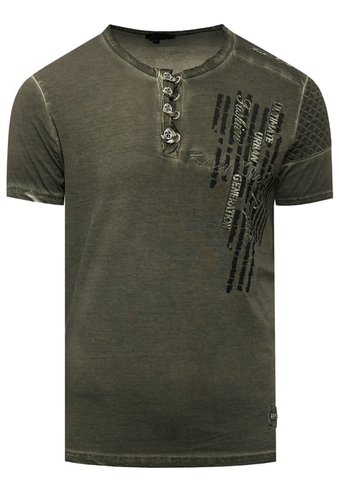 Olie-gewassen T-shirt met knoopsluiting - Image 1