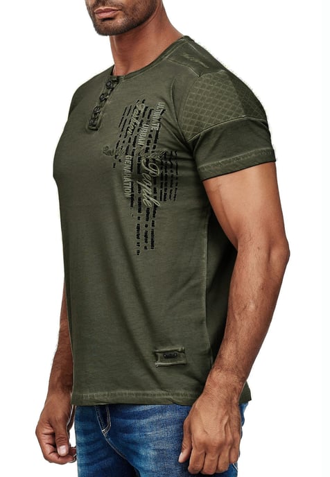 Olie-gewassen T-shirt met knoopsluiting - Image 3