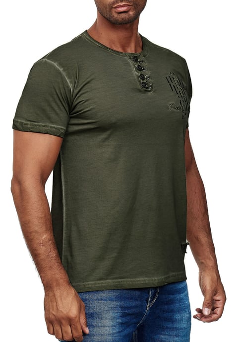 Olie-gewassen T-shirt met knoopsluiting - Image 4