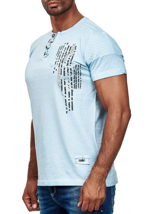 Olie-gewassen T-shirt met knoopsluiting - Image 3