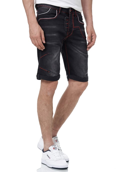 Jeansshorts "RUBEN" met contrastnaad en open knoopsluiting - Image 4