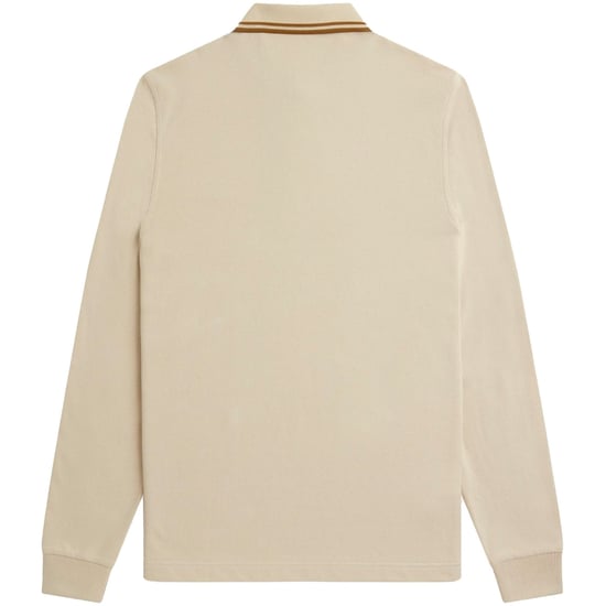 Fred Perry Long Sleeve Twin Tipped Oatmeal Beige Poloshirt - Image 2