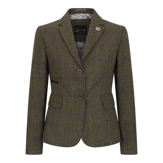 Olijfgroene 2-delige set van tweedblazers en gilet met visgraatmotief voor dames - Image 2