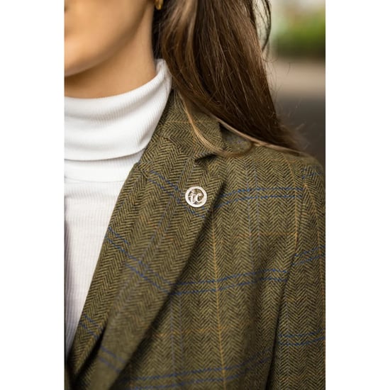 Olijfgroene 2-delige set van tweedblazers en gilet met visgraatmotief voor dames - Image 6