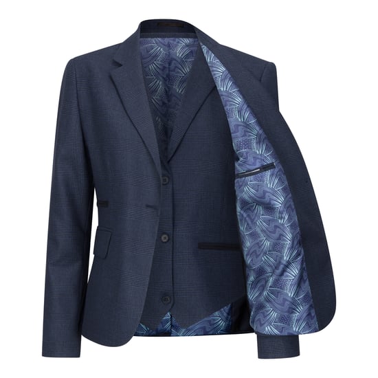 Marineblauw driedelig getailleerde damespak met Prince of Wales-ruit - Image 3