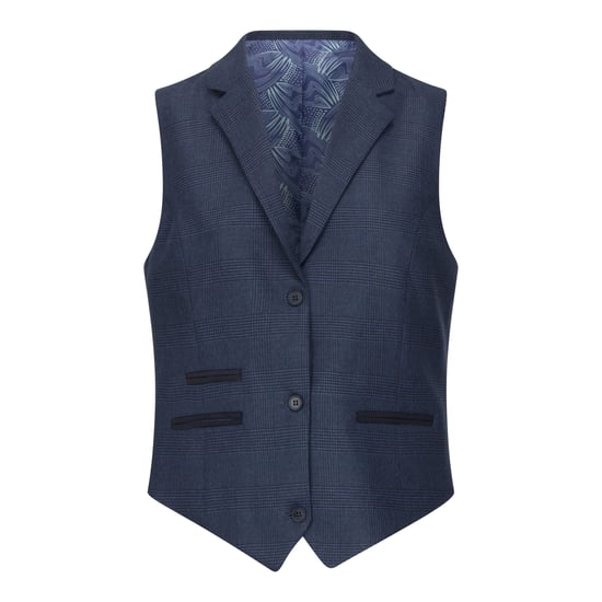 Marineblauw driedelig getailleerde damespak met Prince of Wales-ruit - Image 4
