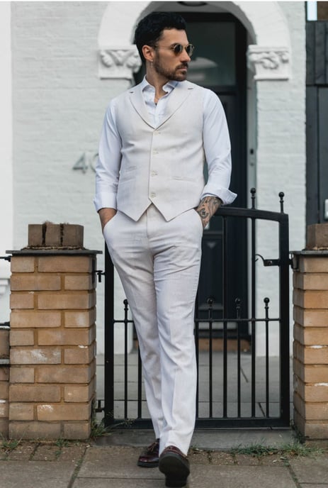 Heren Zomer 2-delig Pak Linnen Formeel Crème Beige Vest Broek - Image 2