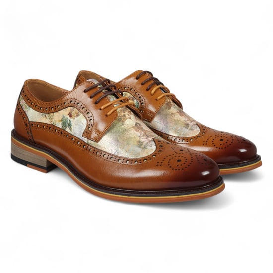 Justin Reess Heren Bruine Leren Iconic Print Brogue Dress Schoenen - Scott - Image 2