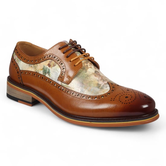 Justin Reess Heren Bruine Leren Iconic Print Brogue Dress Schoenen - Scott - Image 3