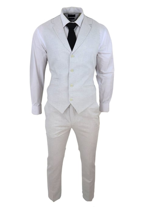 Heren Zomer 2-delig Pak Linnen Formele Grijze Vest Broek - Image 2