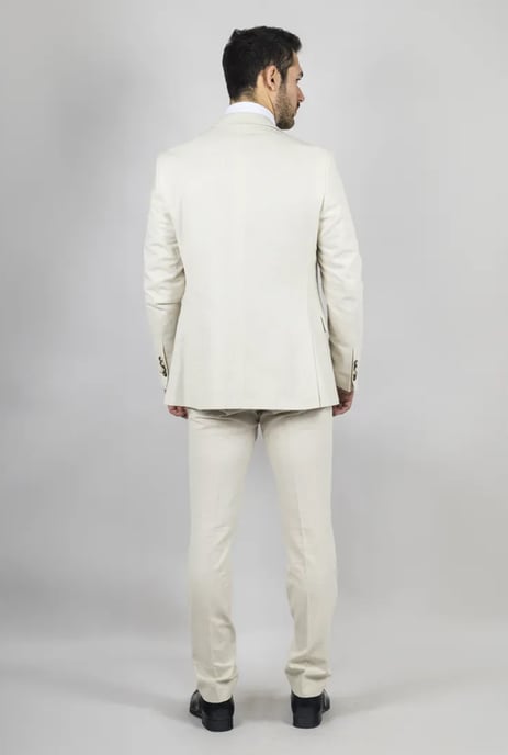 Heren Beige 3-delig Linnen Formeel Zomer Trouwpak - Image 4