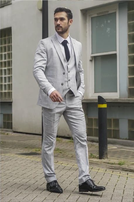 Heren Grijze Geruite 3-delige Pak Slim Fit - Image 2