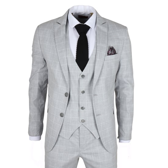 Heren Grijze Geruite 3-delige Pak Slim Fit - Image 3