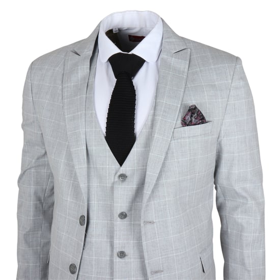 Heren Grijze Geruite 3-delige Pak Slim Fit - Image 4