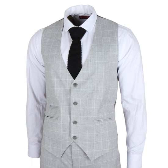 Heren Grijze Geruite 3-delige Pak Slim Fit - Image 5