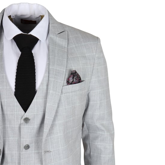 Heren Grijze Geruite 3-delige Pak Slim Fit - Image 6