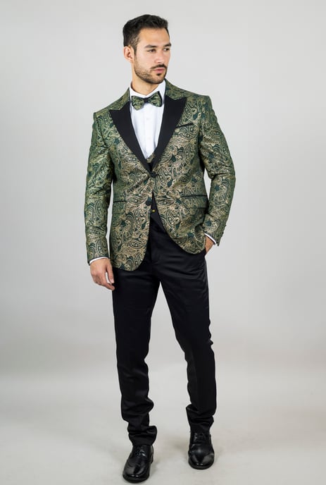 Heren 4-delige Groene Paisley Trouwsuit Perfecte Pasvorm - Image 3