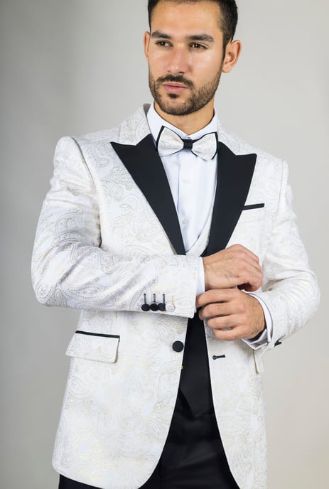 Heren 4-delige Witte Paisley Trouwrroch Tailor Fit - Image 2