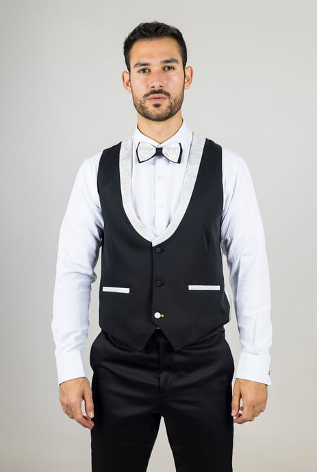 Heren 4-delige Witte Paisley Trouwrroch Tailor Fit - Image 3